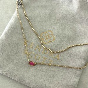 Kendra Scott double lather adjustable necklace-pink stone